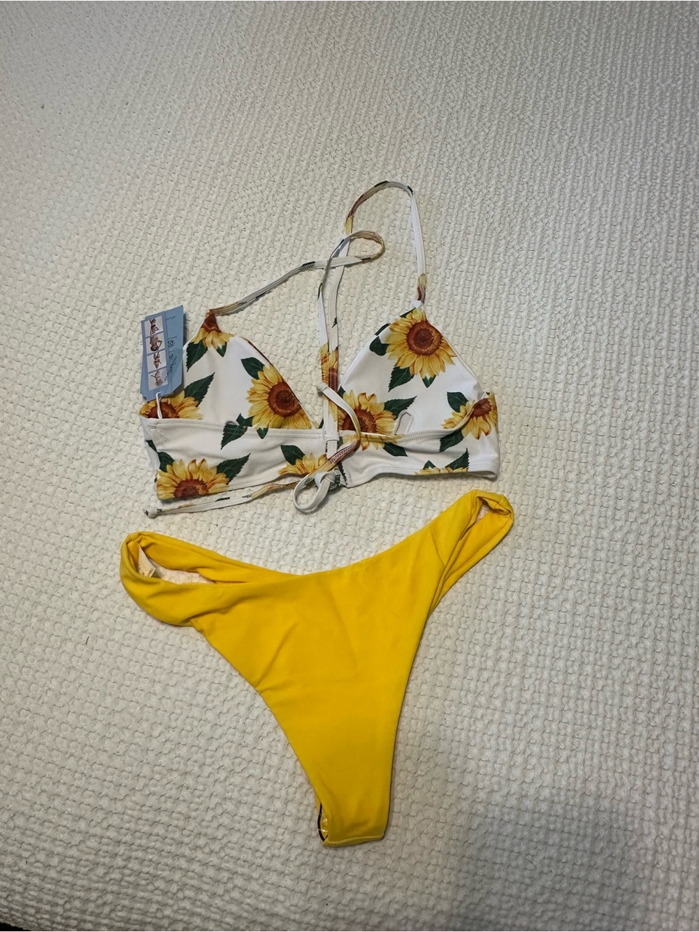 Sunflower-Print Triangle Bikini Top with Yellow High-Cut Bottom - Picture 3 of 3